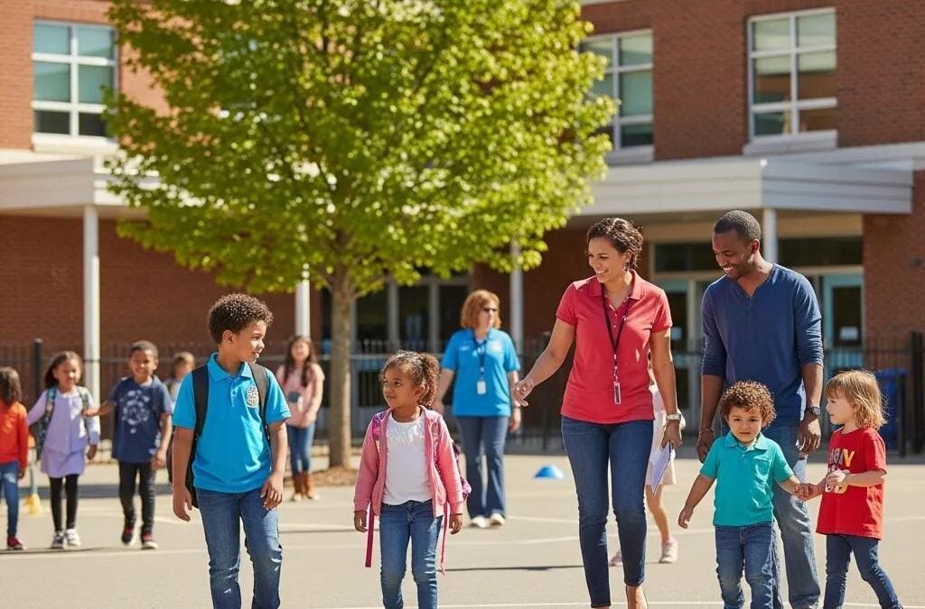 Family exploring a school in Short Pump, VA, showcasing community and educational opportunities