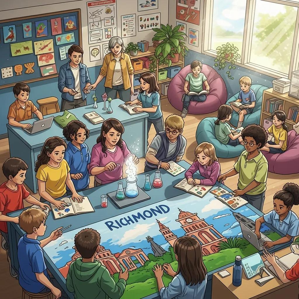 Diverse students engaging in educational activities in a Richmond school setting